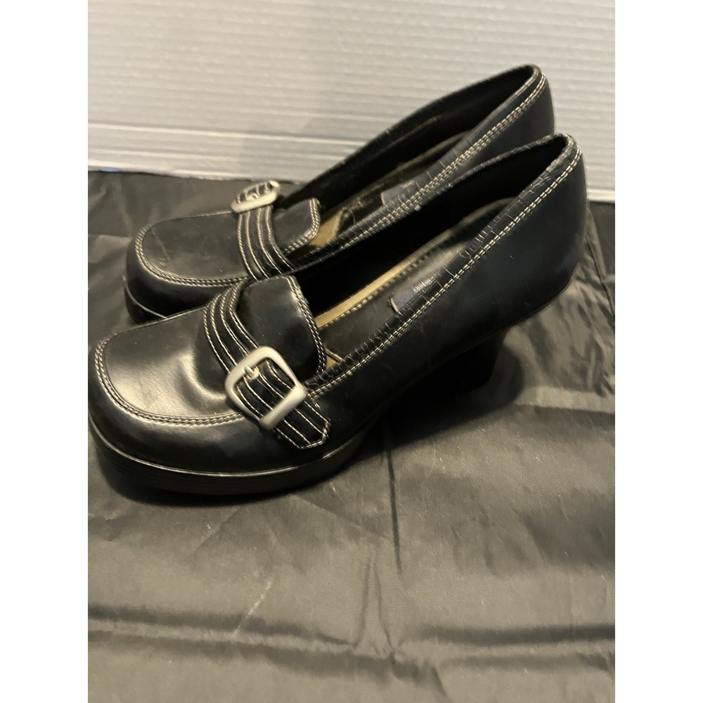 L.e.i Vintage 90's Chunky Heel Black Loafer Pumps Sz 7 M Y2K Punk Classic Buckle